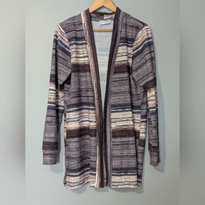 Point Zero Striped Long Open-front Long Sleeve Cardigan Women's Large Cozy